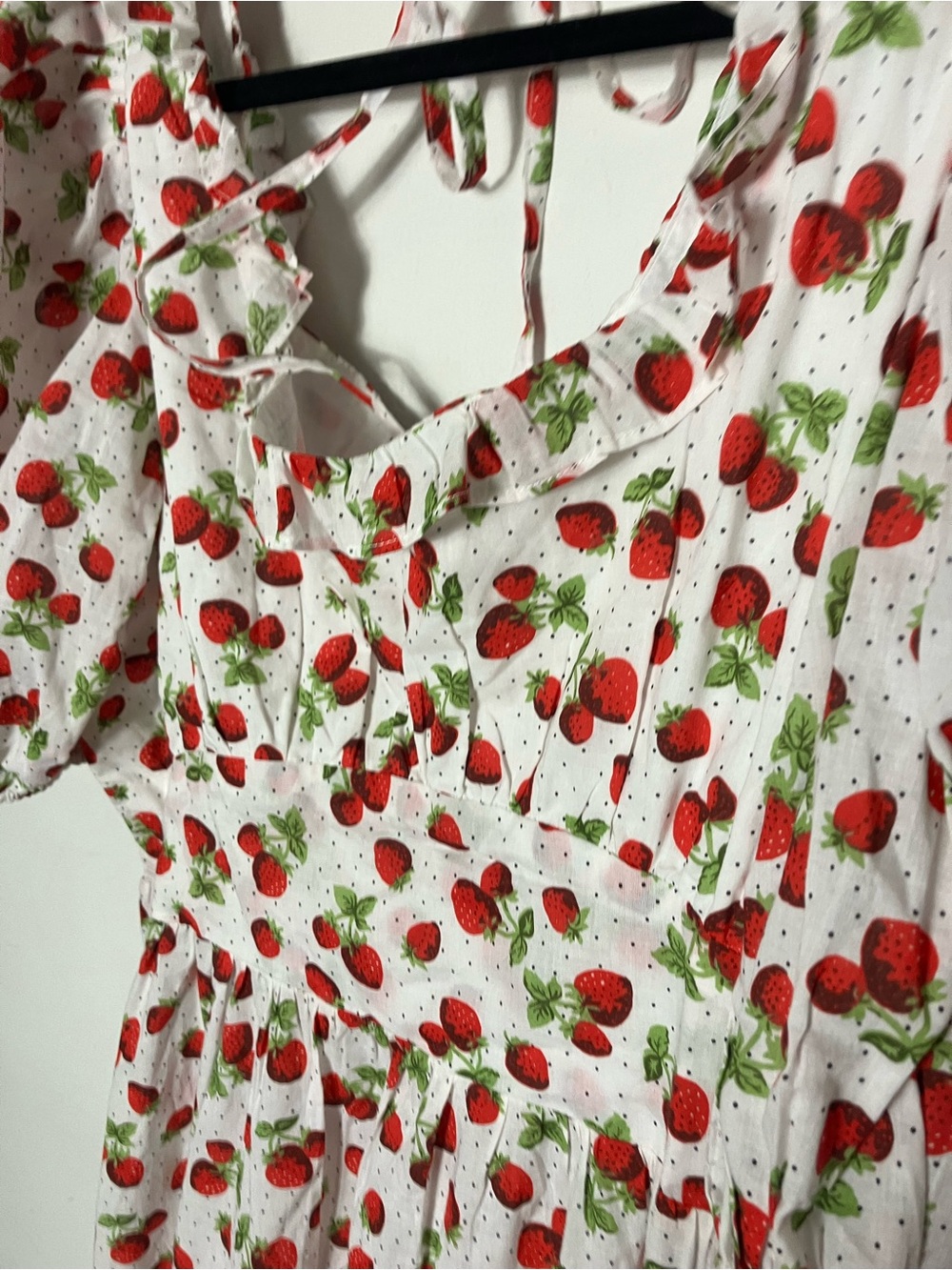 ASOS Puff Sleeve Strawberry Print Tiered Maxi Dress 12 Large - Picture 8 of 9